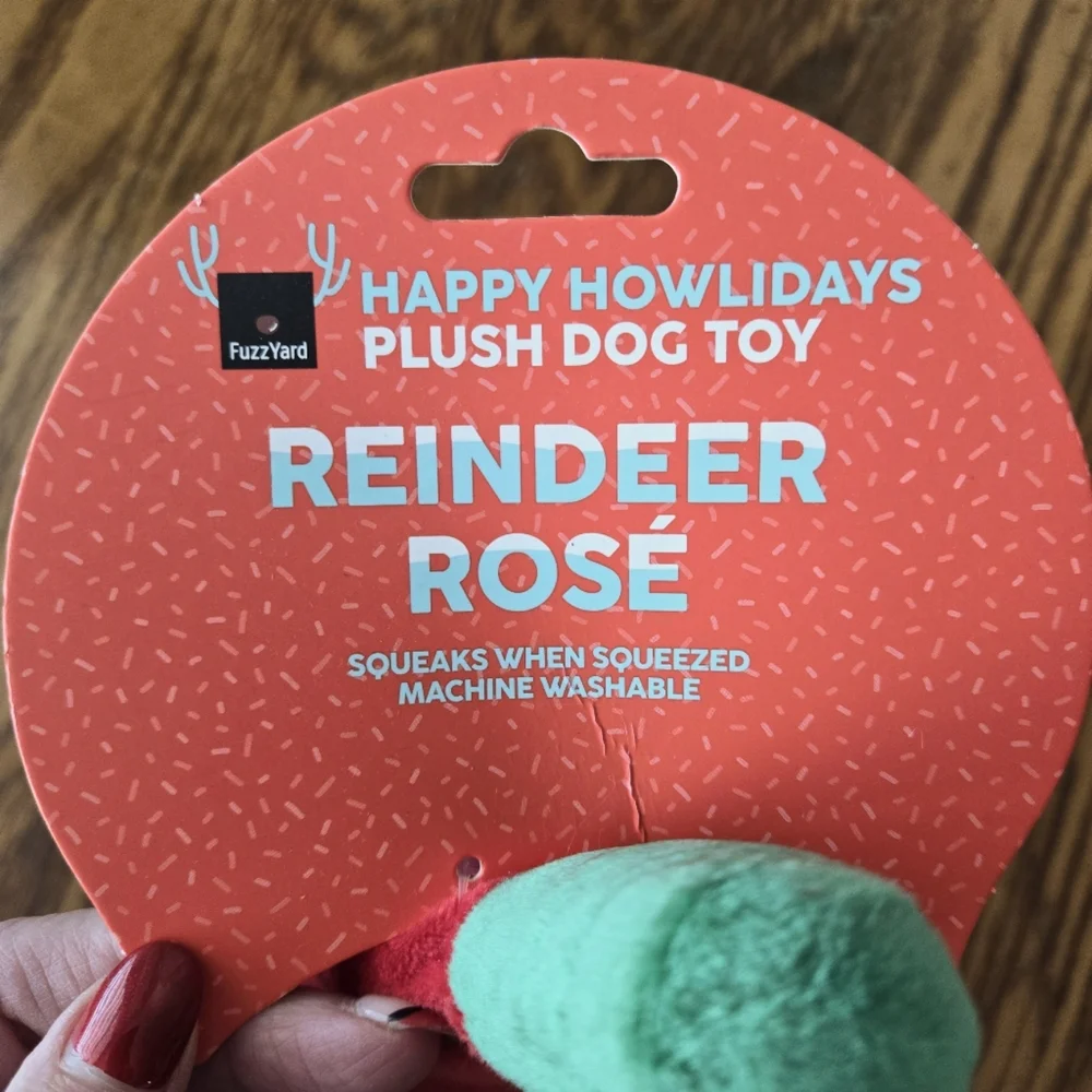 👀50% OFF - NWT‼️ FuzzYard brand Reindeer Rose' Plush Squeaker Dog Toy
